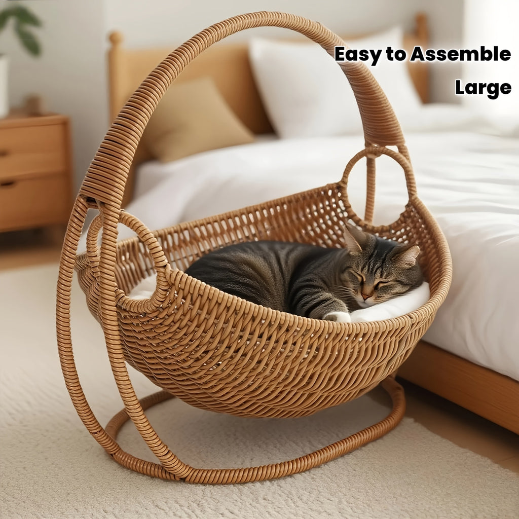 Large Handwoven Household Cat Hammock, Easy to Assemble, Hand-knitted Cat Basket Bed, Cat Swing Bed, Cat Sleeping Bed, Durable and Comfortable Indoor Pet Bed, Stylish Home Decor, Hammock with Stand, Suitable for Cats, Dogs, and Other Small