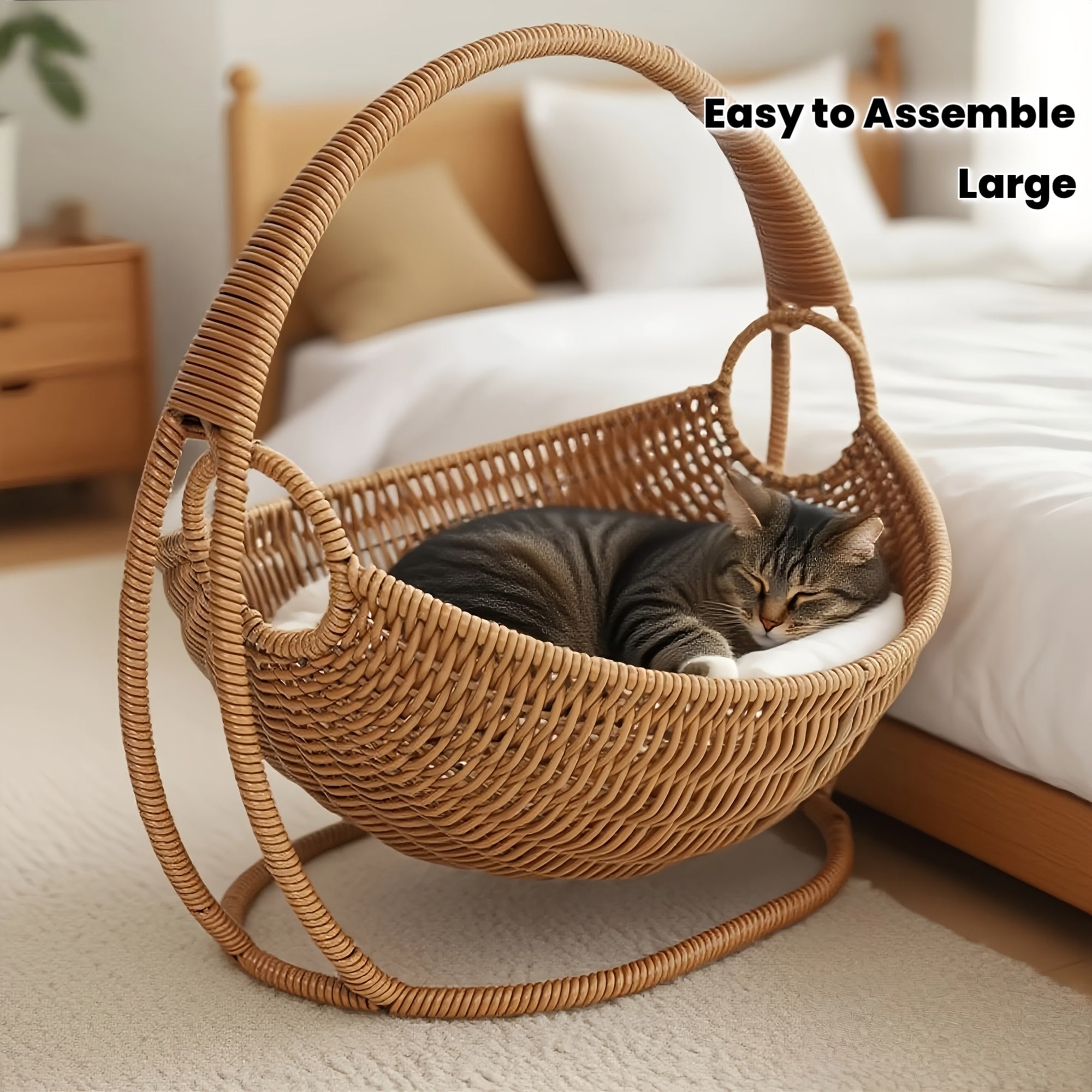 Large Handwoven Household Cat Hammock, Easy to Assemble, Hand-knitted Cat Basket Bed, Cat Swing Bed, Cat Sleeping Bed, Durable and Comfortable Indoor Pet Bed, Stylish Home Decor, Hammock with Stand, Suitable for Cats, Dogs, and Other Small