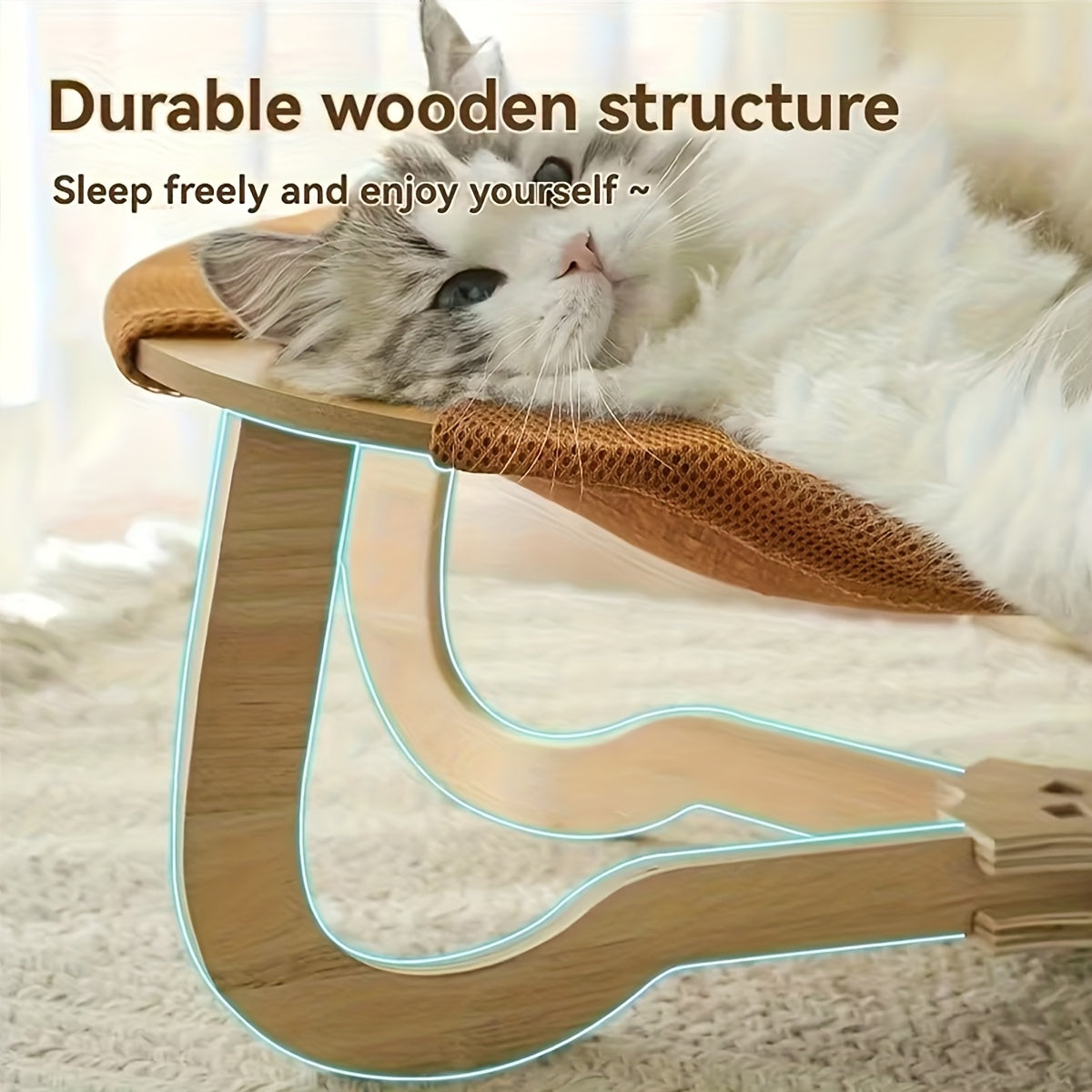 Elevated Cat Hammock Made of Wicker Featuring Breathable Mesh for Cooling, a Robust Wooden Structure, Removable for Easy Cleaning, Ideal for Both Cats And Dogs, Categorized Under Pet Supplies