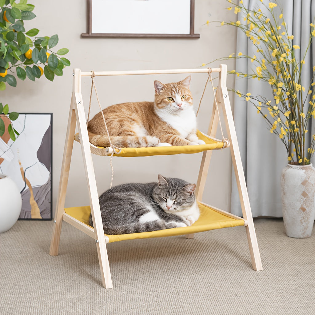 Solid Wood Double-layer Cat Hammock, Pet Hammock, Double-layer Pet Cradle, Cat Swing, Upper And Lower Level Cat Bed, Suitable For All Seasons