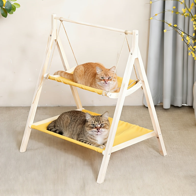Solid Wood Double-layer Cat Hammock, Pet Hammock, Double-layer Pet Cradle, Cat Swing, Upper And Lower Level Cat Bed, Suitable For All Seasons