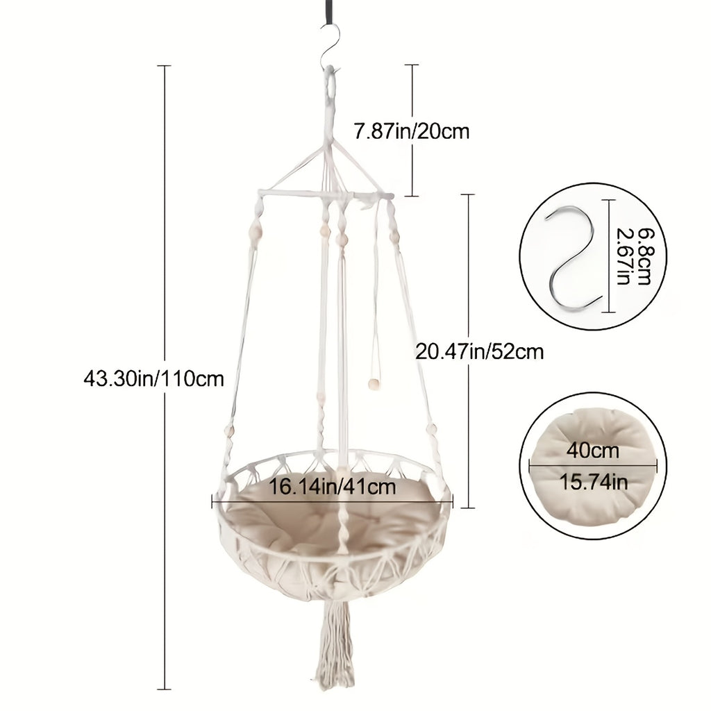 2pcs Hand-Woven Cat Hammock & Mat Set - Handmade Hand-Woven Look Suitable for Cats, Removable Cover & Mat, No Assembly Required, Durable \u002FOutdoor Pet Bed - Cozy Hanging Nest for Small Pets