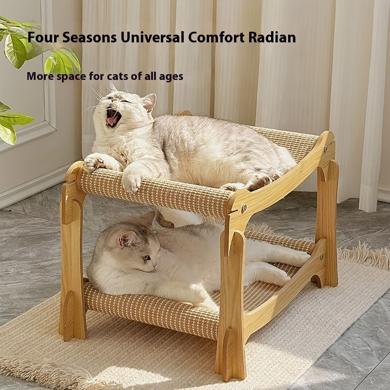2-in-1 Cat Scratching Leisure Sofa & Bed | Multi-layer Cat Bed with Comfortable Hammock, Upgraded Wooden Base & Durable Cardboard Sofa