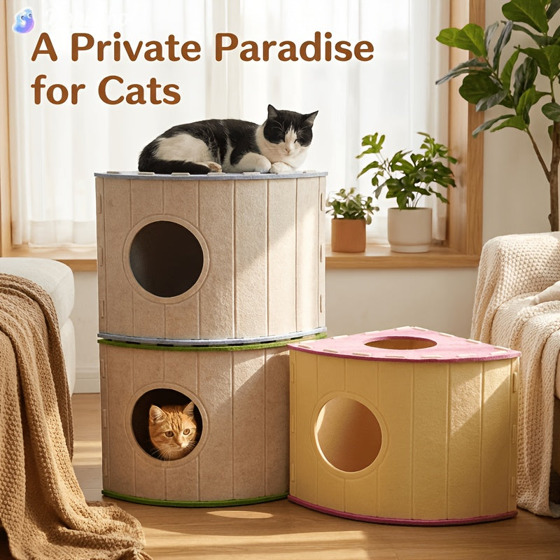 Foldable Felt Cat House, Indoor Cat Bed, Enclosed Tunnel Apartment, Scratch-Resistant, Large Pet Cat House, Assembly, Cat Scratching Board Cat Nest, Cat Tunnel, Suitable for Multi-Cat Households, Cat Hiding Spot, Cat House, Cat Den, Cat Bed