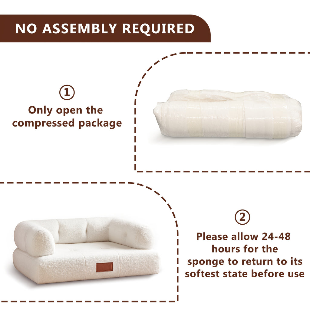 33.9-Inch Faux Pet Bed\u002FSofa with Leather Tag, Ideal for Cats And Dogs Weighing Up to 70 Pounds, Stylish White Cat Sofa Furniture, Perfect for Living Room And Bedroom