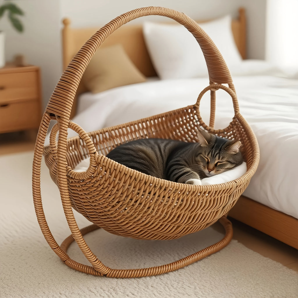 Large Handwoven Household Cat Hammock, Easy to Assemble, Hand-knitted Cat Basket Bed, Cat Swing Bed, Cat Sleeping Bed, Durable and Comfortable Indoor Pet Bed, Stylish Home Decor, Hammock with Stand, Suitable for Cats, Dogs, and Other Small