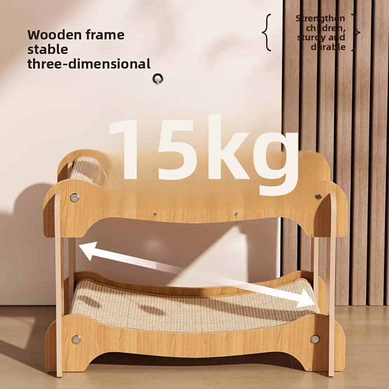 2-in-1 Cat Scratching Leisure Sofa & Bed | Multi-layer Cat Bed with Comfortable Hammock, Upgraded Wooden Base & Durable Cardboard Sofa
