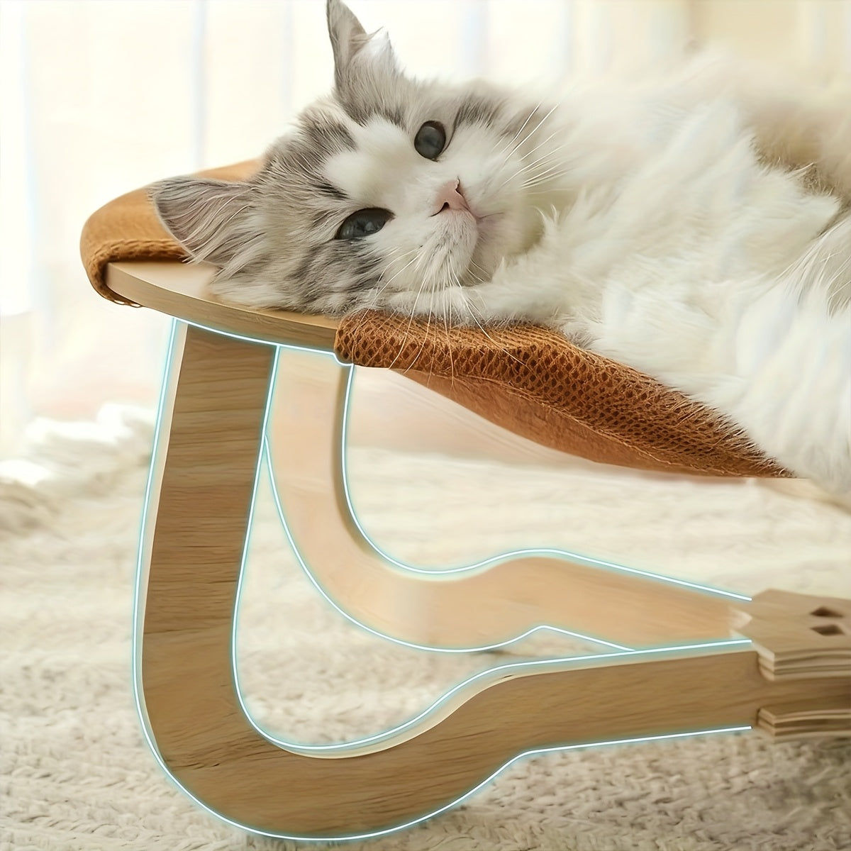 Elevated Cat Hammock Made of Wicker Featuring Breathable Mesh for Cooling, a Robust Wooden Structure, Removable for Easy Cleaning, Ideal for Both Cats And Dogs, Categorized Under Pet Supplies