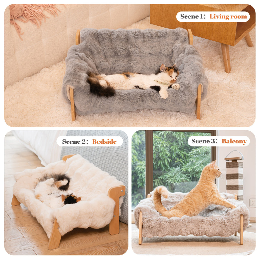 Raised Pet Couch, Made of Solid Wood, Ideal for Both for cats And Dogs, in Off-White Color (27.2\