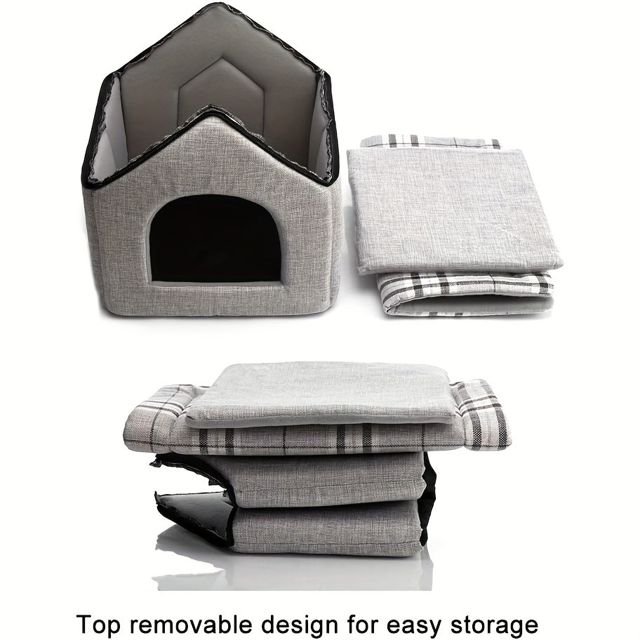 Cozy Pet Sleeping House, Warm Cave-Style Bed for Puppies And Cats, Light Grey Winter Nest for Cats, Suitable for All Seasons, Enclosed Kitten Bed with Removable Additions