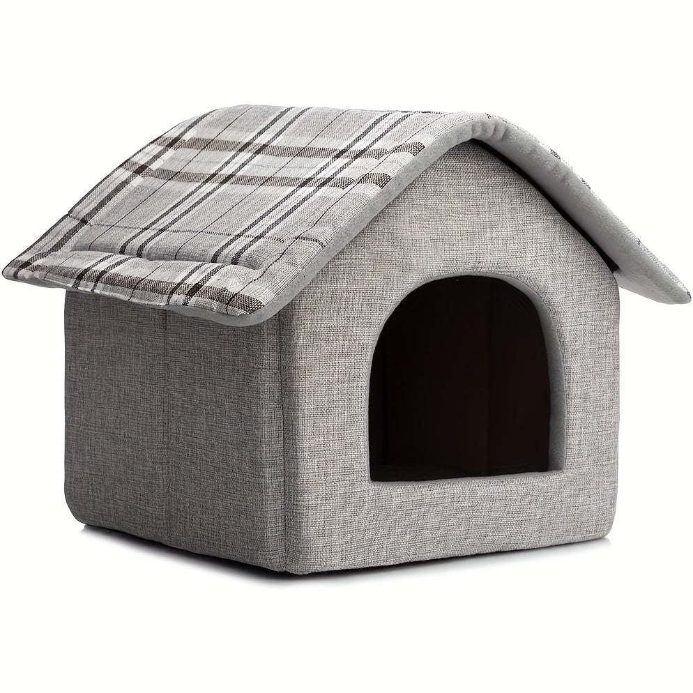 Cozy Pet Sleeping House, Warm Cave-Style Bed for Puppies And Cats, Light Grey Winter Nest for Cats, Suitable for All Seasons, Enclosed Kitten Bed with Removable Additions