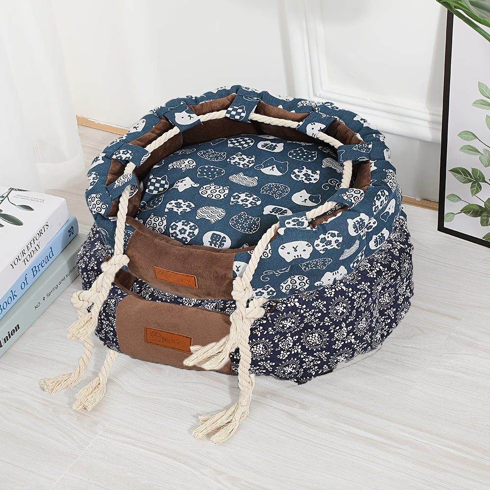 Polyester Pet Bed, Comfort Lounge Detachable & Washable 1pc Classic Style Pet Bed - Polyester Fiber, with Handle, for Cats and Dogs, Uncharged Comfort Lounge