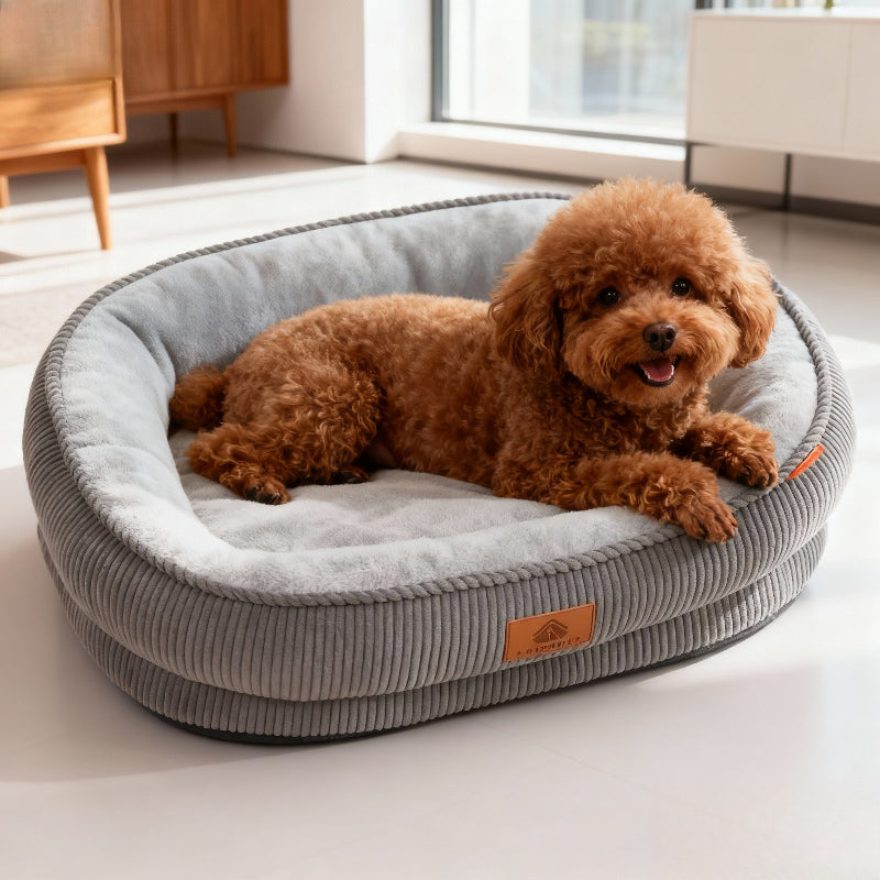 Soft Corduroy Dog Bed Suitable for All- Use - Cozy Oval Pet Bed with Fill, Bed for Medium\u002FSmall\u002F Dogs, Corduroy Cover, No Assembly Needed, Rest Corner for Puppy Sleep & Bedtime Routine (Ideal for Crate or Use)