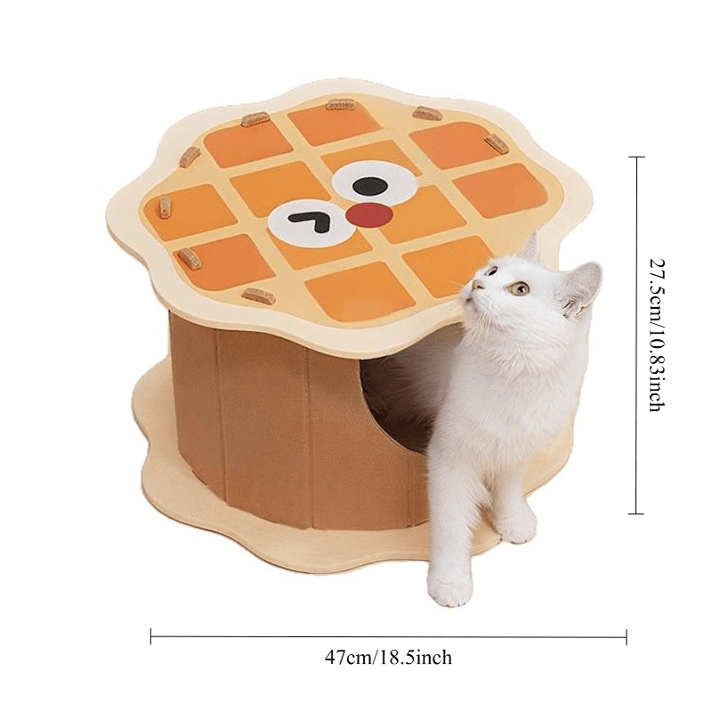 Foldable Enclosed Cat Tunnel Bed - Waffle Design Cat House with Felt Hideaway Bed, Peekaboo Cat Caves & Scratch-Resistant Tunnel Suitable for Indoor Cats, Assembly Contemporary Pet Shelter