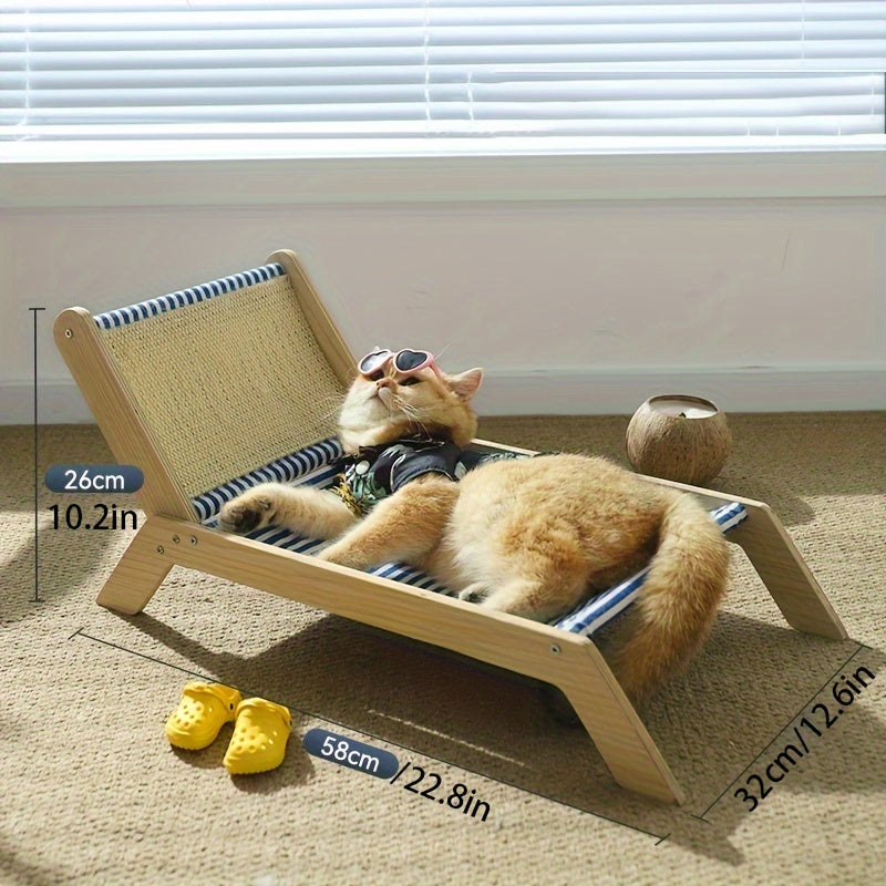 Seasonal Sisal Cat Hammock Bed - Pet Lounger with Scratching Post, Beach Chair Design for Cats, Durable and Comfortable Lounge Chair for Kittens - For Cats & Kittens - Perfect for Indoor & Outdoor Use - Ideal Gift for Cat Lovers