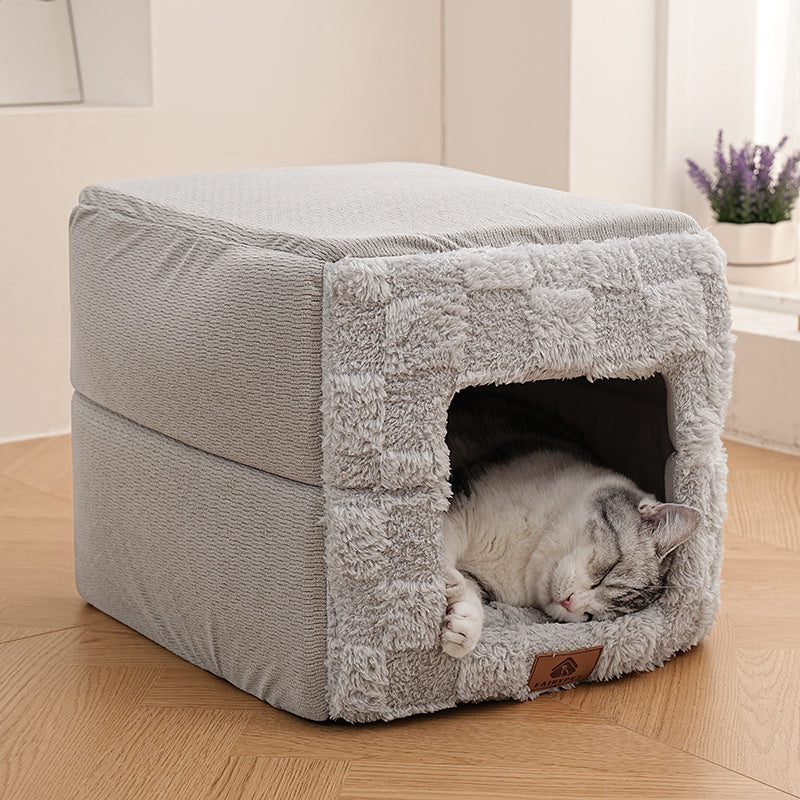 New Windproof And Warm Cat Bed - Semi-Enclosed Pet Nest for Winter, Thickened Indoor Cat Bed with Removable Washable Cushion, Safe And Cozy Cat House, Soft And Comfortable Cat Room, Suitable for All Seasons Pet Sleeping Bed, Home Pet Warming Nest