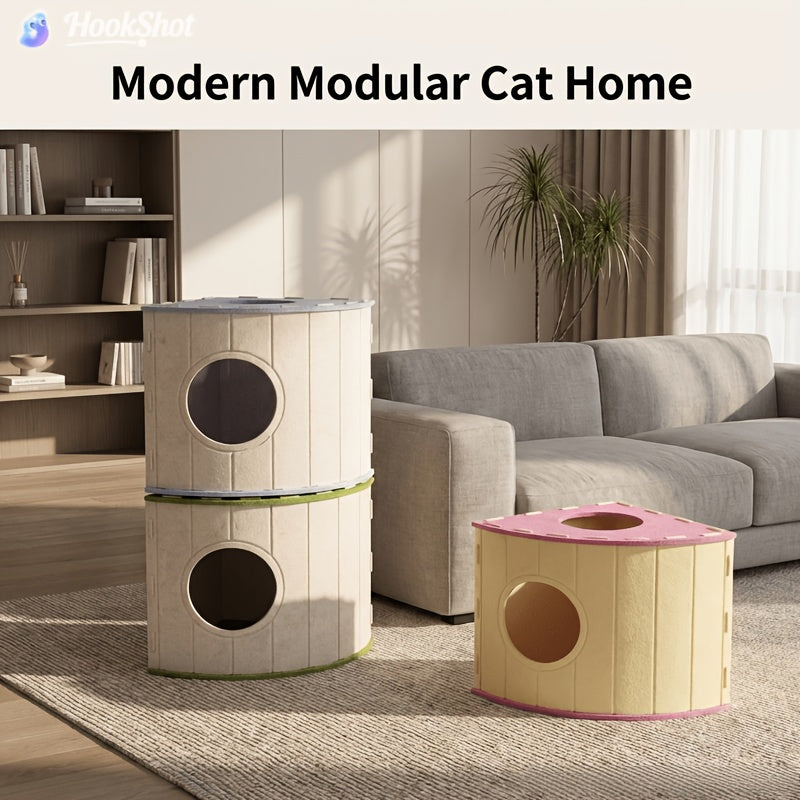Foldable Felt Cat House, Indoor Cat Bed, Enclosed Tunnel Apartment, Scratch-Resistant, Large Pet Cat House, Assembly, Cat Scratching Board Cat Nest, Cat Tunnel, Suitable for Multi-Cat Households, Cat Hiding Spot, Cat House, Cat Den, Cat Bed