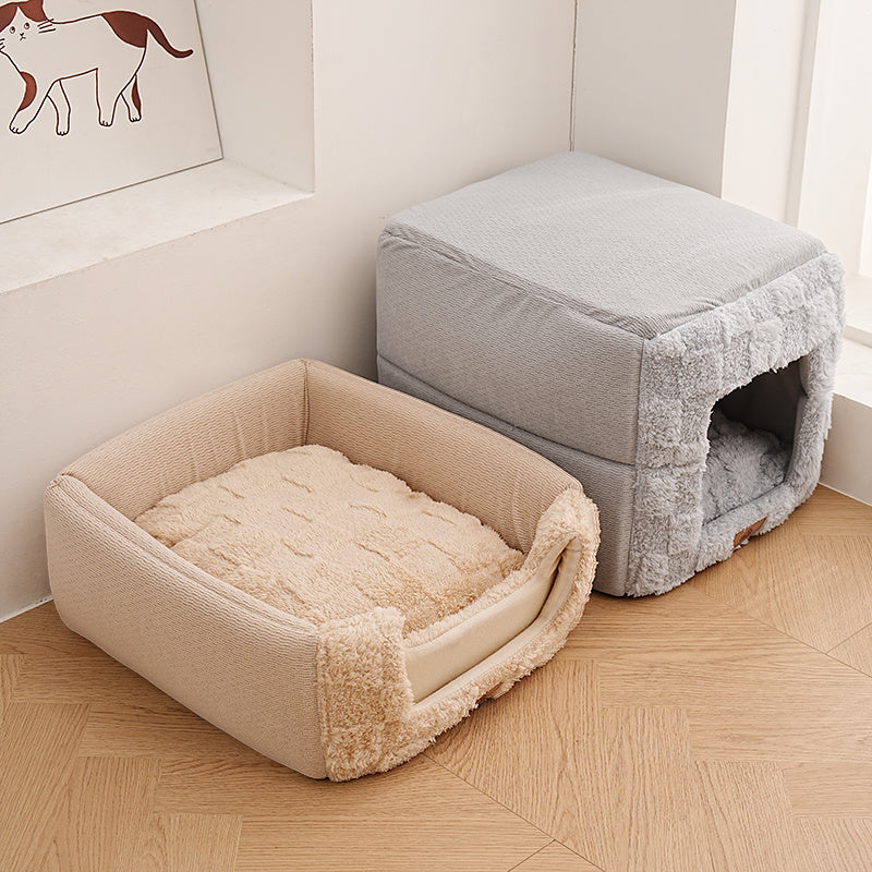 New Windproof And Warm Cat Bed - Semi-Enclosed Pet Nest for Winter, Thickened Indoor Cat Bed with Removable Washable Cushion, Safe And Cozy Cat House, Soft And Comfortable Cat Room, Suitable for All Seasons Pet Sleeping Bed, Home Pet Warming Nest