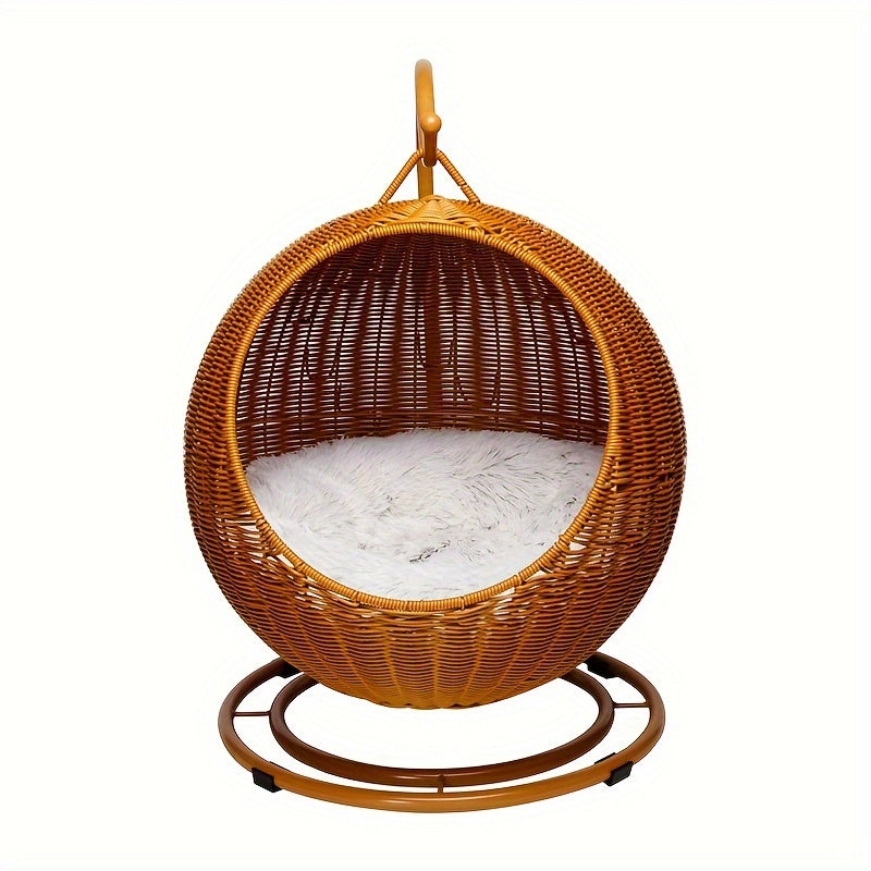 Large Hanging Basket Cat Bed Dog House • Dual-Season Pet Nest for Summer and Winter • Large Size Rattan Woven Swing Cat\u002FDog Hammock • All-Year-Round Mat with Washable Winter Creative Kennel