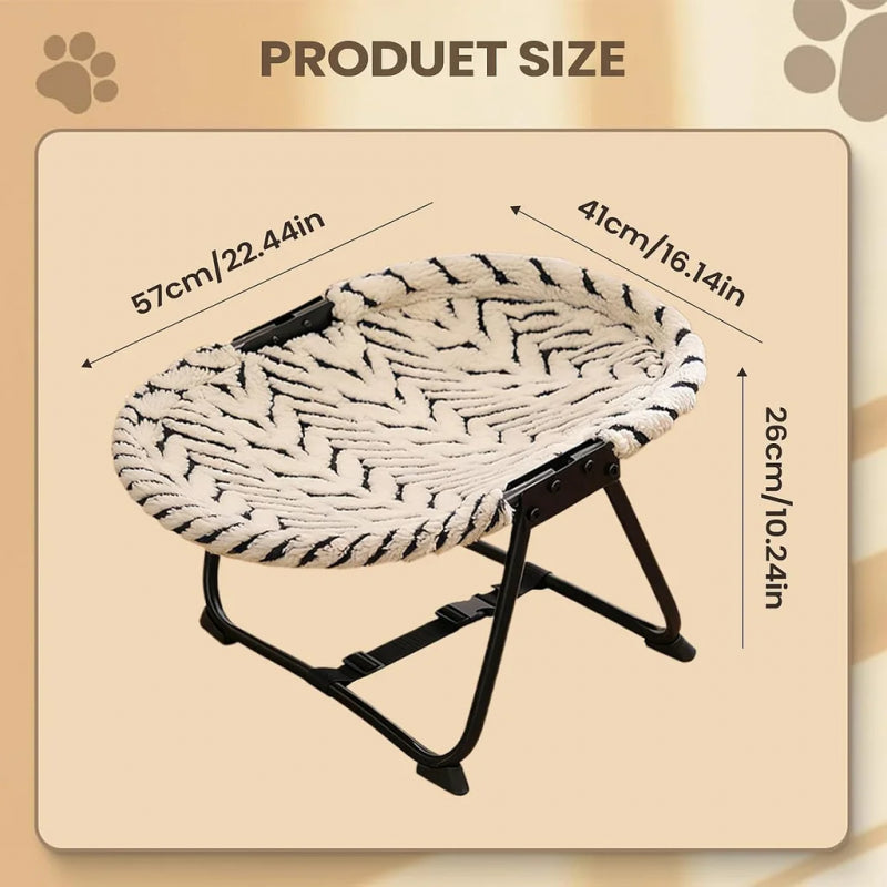Elevated Pet Bed for Cats& Small Dogs, Foldable Raised Cat Cot with Washable Plush& Mesh Fabric, All-Season Breathable Pet Hammock Bed, Moisture-Proof Pet Sofa with Stable Metal Frame, 2 Colors Available