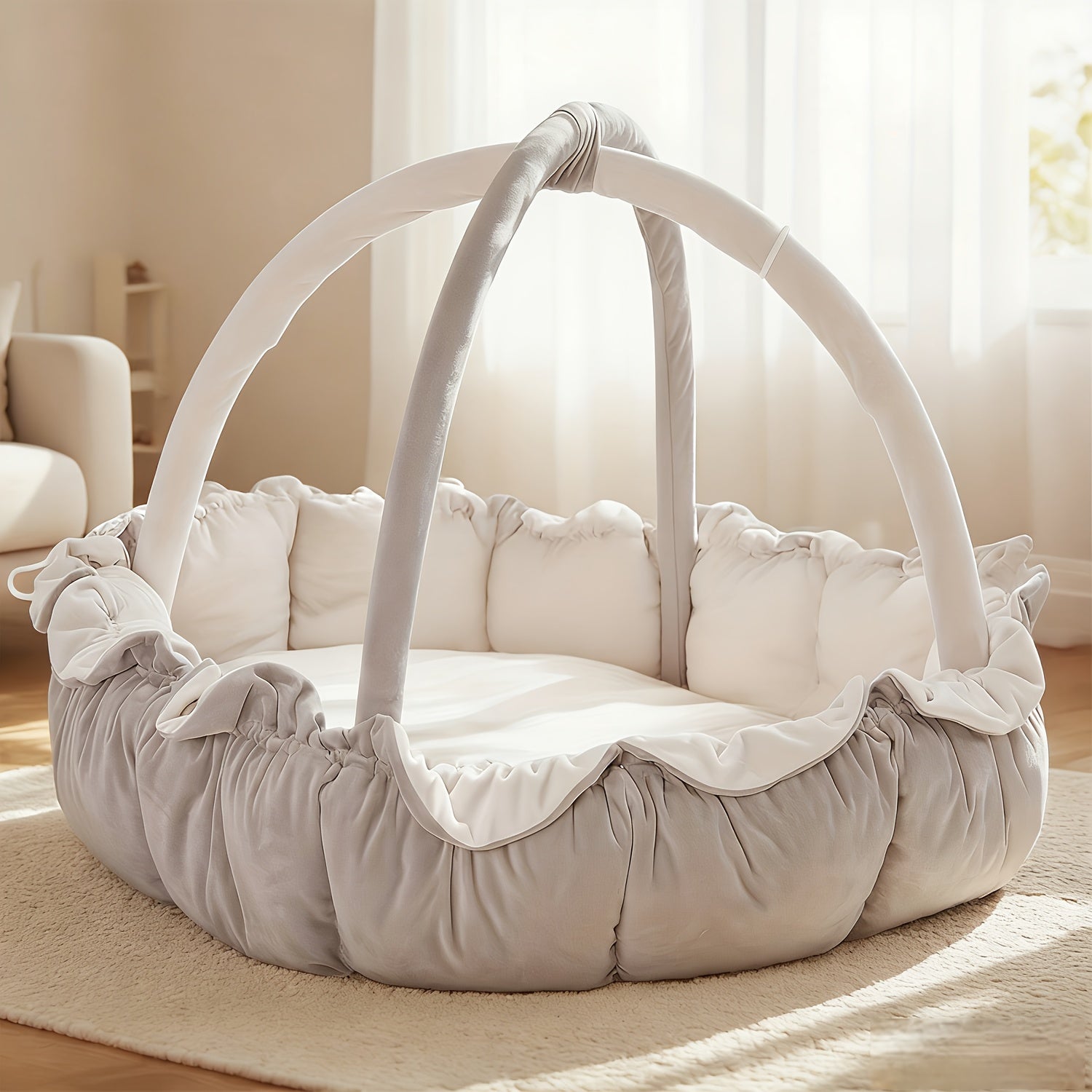 5-in-1 Thick & Plush Baby Gym, Baby Mats for Floor, Tummy Time Mat, Cat Bed, Dog Bed, Convertible Stage-Based Developmental From Baby to Toddler, Ball Pit, Pet Cushion Cloudico