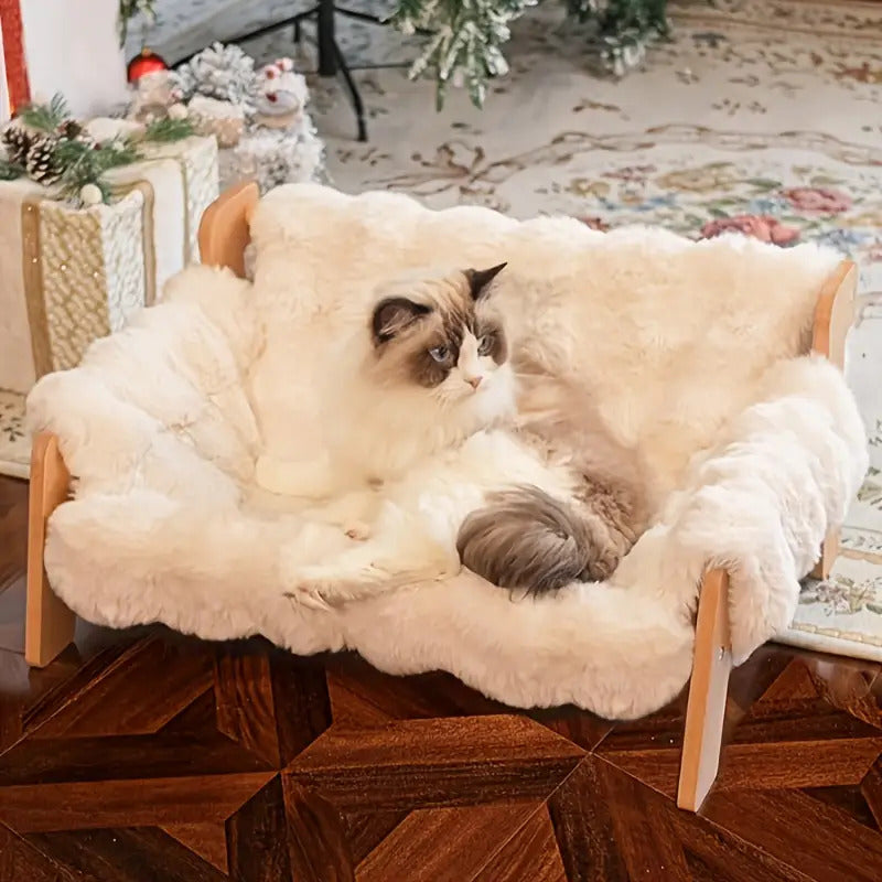 Raised Pet Couch, Made of Solid Wood, Ideal for Both for cats And Dogs, in Off-White Color (27.2\